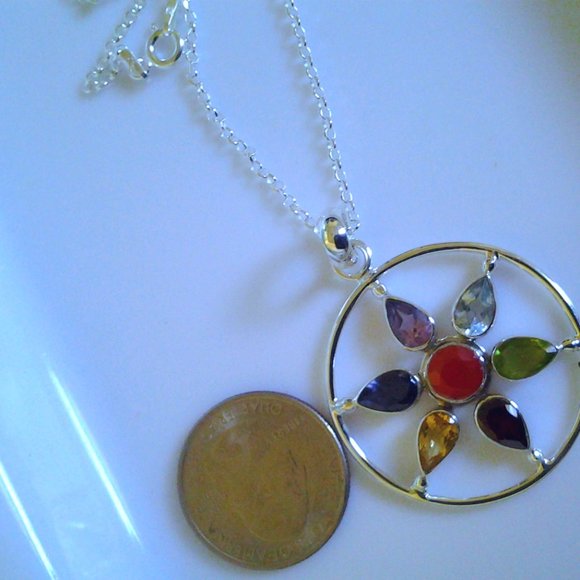 STERLING SILVER MULTI STONE NECKLACE - Picture 1 of 1